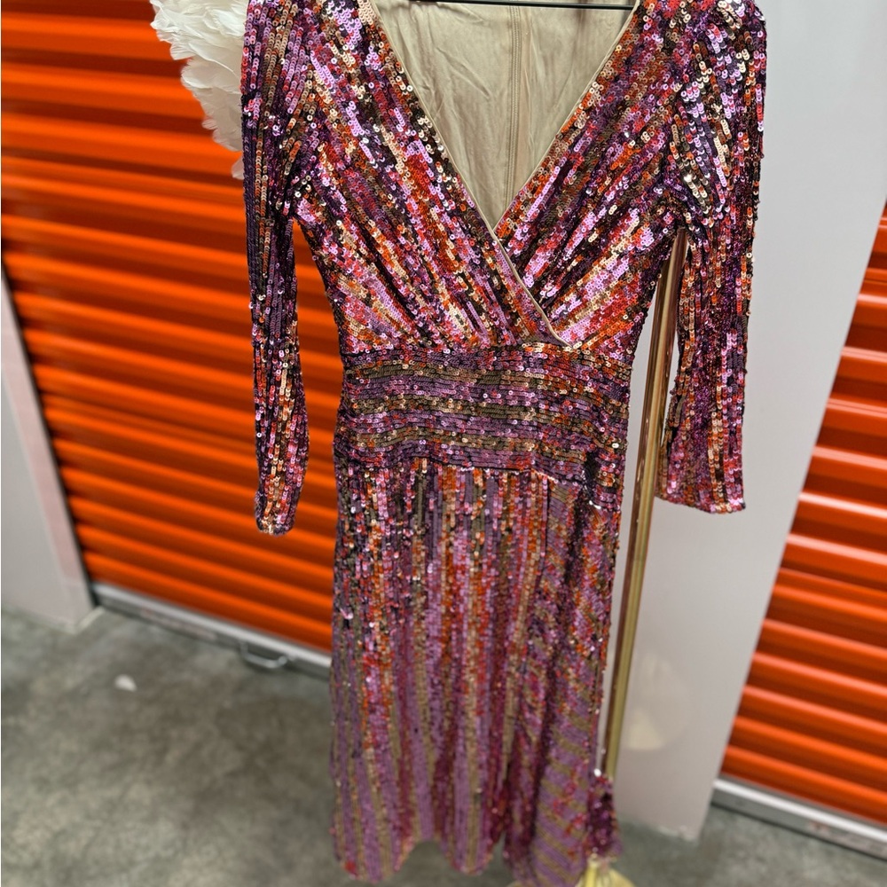 French Connection Long Sleeve Sequin Dress - Pink and Purple